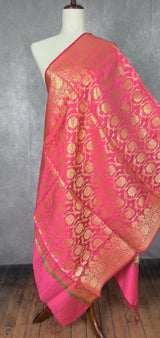 Pink Banarasi Soft Silk dupatta in soft silk (non-pure) with muted gold zari weaving — Kaash Collection