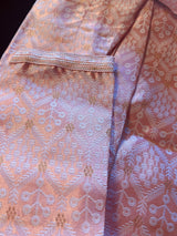 Pink men's kurta pajama in soft silk with zari weave designer pattern — Kaash Collection