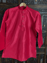 Pink men's short kurta in raw silk with short kurta (no pajama) — Kaash Collection