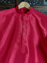 Pink men's short kurta in raw silk with short kurta (no pajama) — Kaash Collection