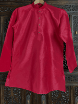 Pink men's short kurta in raw silk with short kurta (no pajama) — Kaash Collection