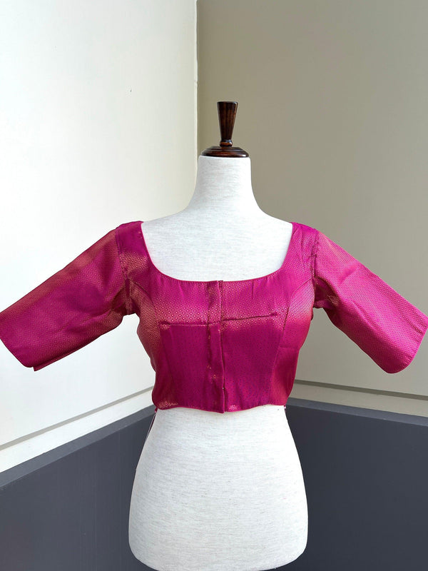 Pink Color Readymade Blouse with small Gold Color design in Brocade | Readymade Blouses | Pink Color Stitched Blouse | ReadytoWear Blouses - Kaash