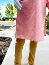 Pink men's kurta pajama in soft silk (non-pure) with self-embroidered floral pattern — Kaash Collection