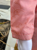 Pink men's kurta pajama in soft silk (non-pure) with self-embroidered floral pattern — Kaash Collection