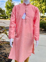Pink Color Soft Silk Men Kurta Pajama for Men with Self Design material in Floral Pattern - Kaash