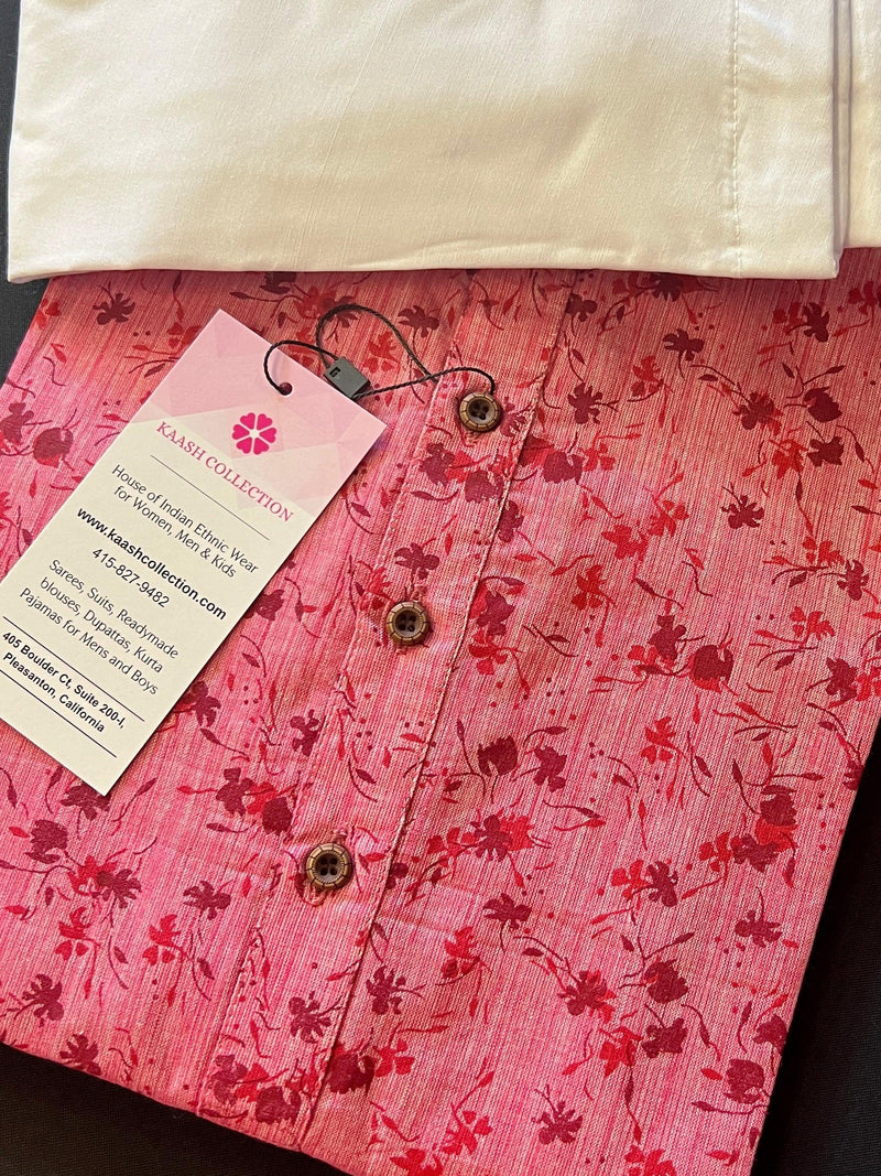 Pink Floral Design Mens Cotton Kurta Pajama Set Mens Ethnic Wear | Indian Pakistani Kurta Pajama Set | Kaash Collection - Kaash