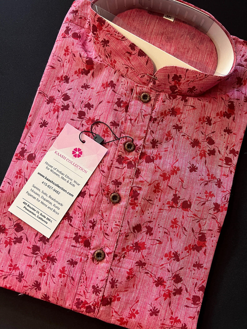 Pink Floral Design Mens Cotton Kurta Pajama Set Mens Ethnic Wear | Indian Pakistani Kurta Pajama Set | Kaash Collection - Kaash