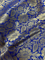 Pink with Blue Banarasi saree in banarasi silk with traditional floral with 7.5" border — Kaash Collection
