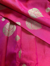 Pink with Blue Banarasi saree in banarasi silk with traditional floral with 7.5" border — Kaash Collection