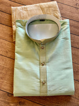 Pista Green men's kurta pajama in silk with simple designer silk with lining — Kaash Collection