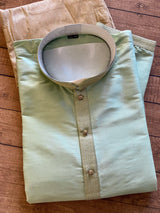 Pista Green men's kurta pajama in silk with simple designer silk with lining — Kaash Collection