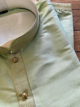 Pista Green men's kurta pajama in silk with simple designer silk with lining — Kaash Collection