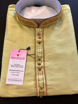 Pista Green men's kurta pajama in soft silk with plain body with neckline & collar detail — Kaash Collection