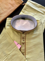 Pista Green men's kurta pajama in soft silk with plain body with neckline & collar detail — Kaash Collection