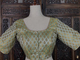 Pista Green with Gold Muted Buttis Pure Banarasi Silk Ready to Wear Blouse | Size 40 and 42 | Readymade Blouses | Kaash Collection - Kaash