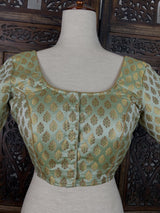 Pista Green with Gold Muted Buttis Pure Banarasi Silk Ready to Wear Blouse | Size 40 and 42 | Readymade Blouses | Kaash Collection - Kaash