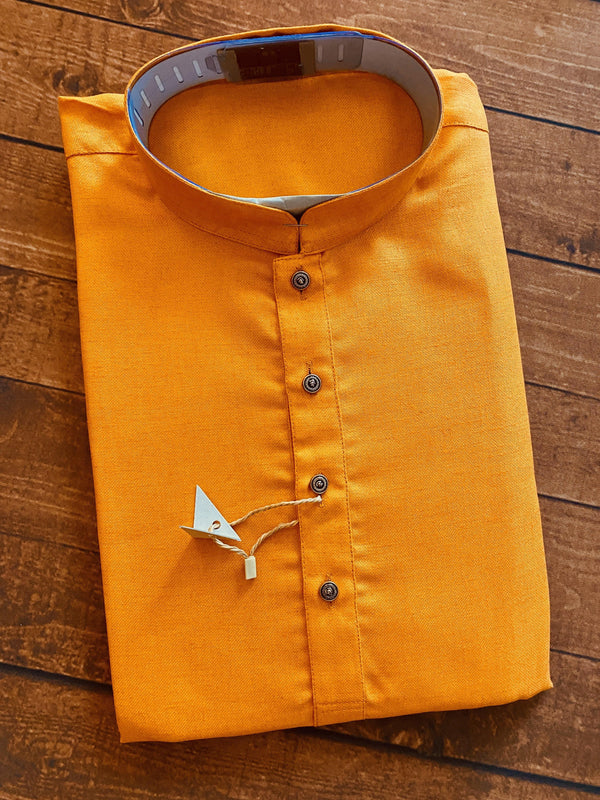 Premium Quality Orange Cotton Kurta with White Bottom - Kaash