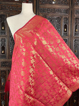 Punch Pink Soft Silk Floral dupatta in soft silk (non-pure) with floral jaal with muted gold zari — Kaash Collection