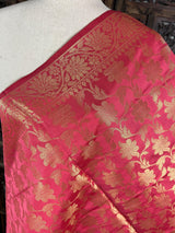 Punch Pink Soft Silk Floral dupatta in soft silk (non-pure) with floral jaal with muted gold zari — Kaash Collection