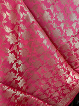 Punch Pink Soft Silk Floral dupatta in soft silk (non-pure) with floral jaal with muted gold zari — Kaash Collection