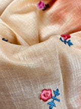 Pure Linen By linen Double Shade Saree in Beige and Orange Color with Floral Embroidery - Kaash