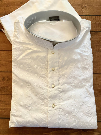 Pure White men's kurta pajama in pure cotton with lucknowi chikankari embroidery — Kaash Collection