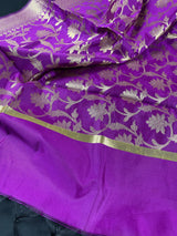 Purple Banarasi Floral Pattern dupatta in banarasi silk (non-pure) with floral with full jaal & tassels — Kaash Collection