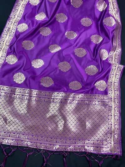 Purple Silk with Big Buttas dupatta in silk with big buttas with grand borders — Kaash Collection