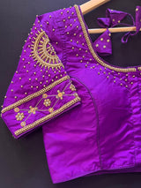 Purple Soft Silk ready-to-wear blouse with gold beads, sequin & tassels — Kaash Collection