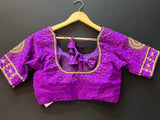 Purple Soft Silk ready-to-wear blouse with gold beads, sequin & tassels — Kaash Collection