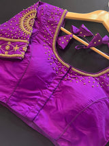 Purple Soft Silk ready-to-wear blouse with gold beads, sequin & tassels — Kaash Collection