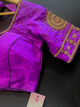 Purple Soft Silk ready-to-wear blouse with gold beads, sequin & tassels — Kaash Collection