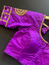 Purple Soft Silk ready-to-wear blouse with gold beads, sequin & tassels — Kaash Collection