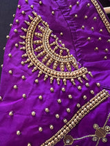 Purple Soft Silk ready-to-wear blouse with gold beads, sequin & tassels — Kaash Collection