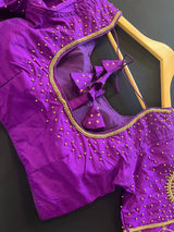 Purple Soft Silk ready-to-wear blouse with gold beads, sequin & tassels — Kaash Collection