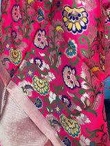 Rani Pink Paithani Semi Banarasi dupatta in banarasi semi soft silk with paithani-style floral with meenakari — Kaash Collection