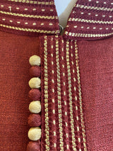 Dark Maroon men's kurta pajama in raw silk with fancy design on neckline with lace work — Kaash Collection