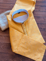 Mango Yellow men's kurta pajama in raw silk with hand embroidery & mirror work on neckline — Kaash Collection