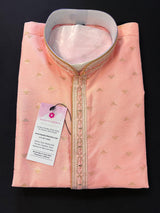 Readymade Pink Color Men Kurta Pajama Set with designer pattern in Raw Silk with lining | Festival and Wedding Mens Wear | Kaash Kurta - Kaash