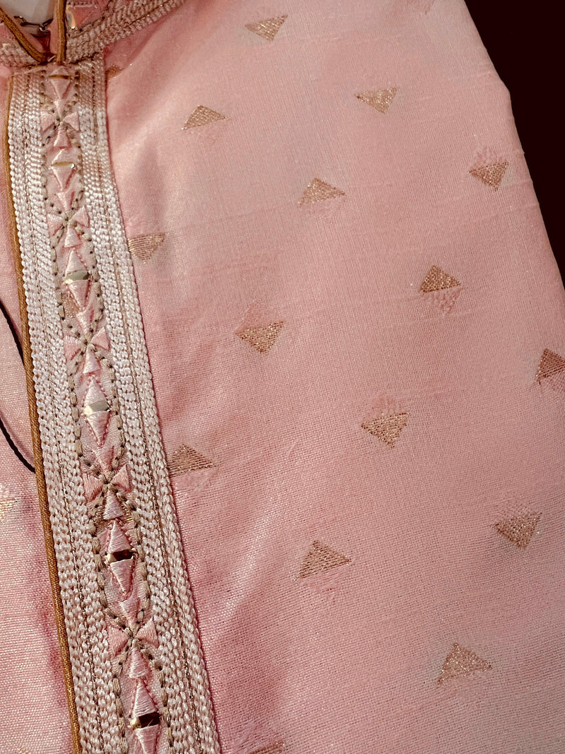 Readymade Pink Color Men Kurta Pajama Set with designer pattern in Raw Silk with lining | Festival and Wedding Mens Wear | Kaash Kurta - Kaash