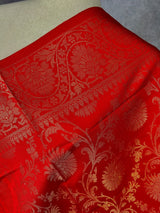 Red Banarasi Silk Floral dupatta in soft silk (non-pure) with floral jaal with muted gold zari — Kaash Collection