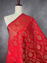 Red Banarasi Silk Floral dupatta in soft silk (non-pure) with floral jaal with muted gold zari — Kaash Collection