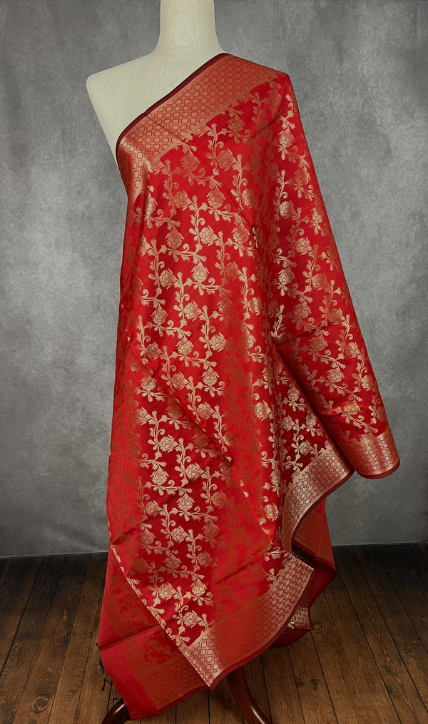 Red Color Banarasi Soft Silk Light Weight Dupatta | Indian Dupatta | Silk Dupatta | Stole | Scarf | Gift For Her| - Kaash