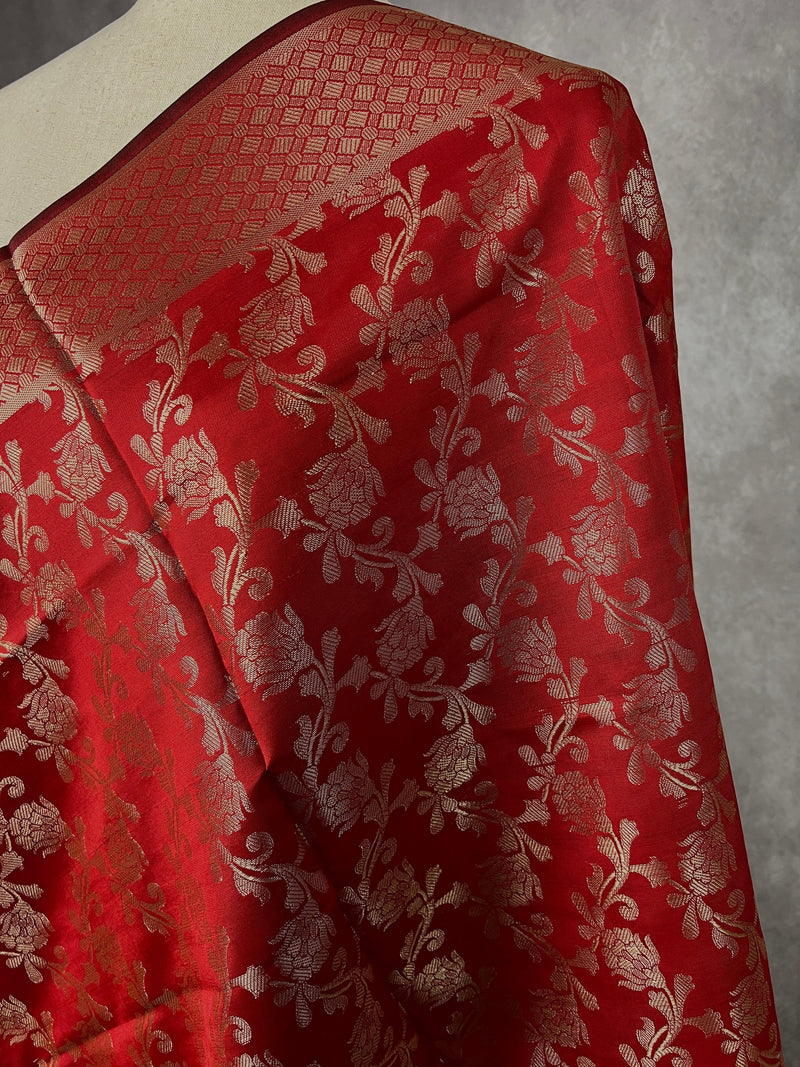 Red Color Banarasi Soft Silk Light Weight Dupatta | Indian Dupatta | Silk Dupatta | Stole | Scarf | Gift For Her| - Kaash