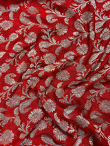 Red pure khaddi georgette banarasi silk saree with antique copper zari weave — Kaash Collection