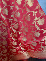 Reddish Maroon Soft Silk Floral dupatta in soft silk (non-pure) with floral jaal with muted gold zari — Kaash Collection