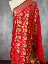 Reddish Maroon Soft Silk Floral dupatta in soft silk (non-pure) with floral jaal with muted gold zari — Kaash Collection