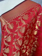Reddish Maroon Soft Silk Floral dupatta in soft silk (non-pure) with floral jaal with muted gold zari — Kaash Collection
