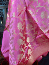 Rose Pink Soft Silk Floral dupatta in soft silk (non-pure) with floral jaal with muted gold zari — Kaash Collection