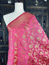 Rose Pink Soft Silk Floral dupatta in soft silk (non-pure) with floral jaal with muted gold zari — Kaash Collection